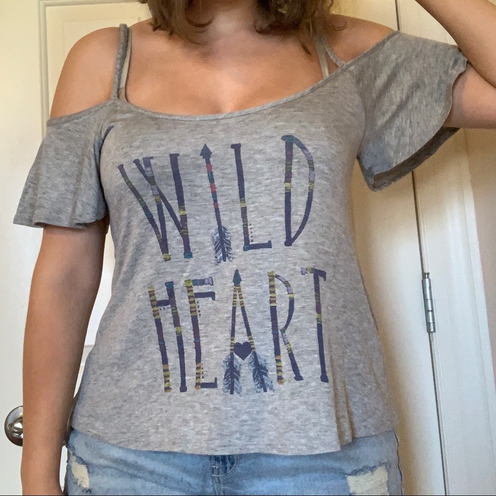 🍁 2/$20❕“WILD HEART” Graphic Cold Shoulder Top
